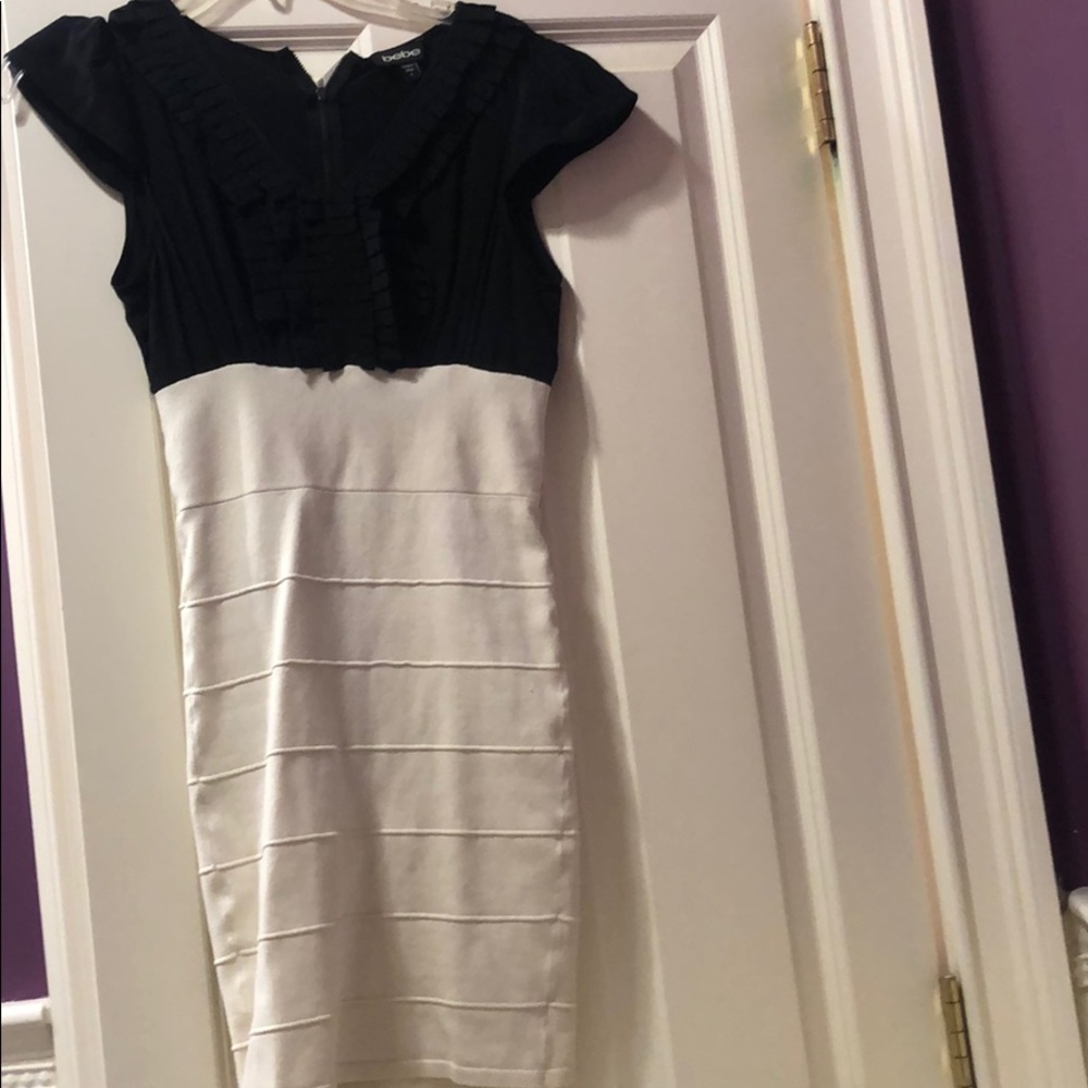 Black and cream cocktail dress from bebe